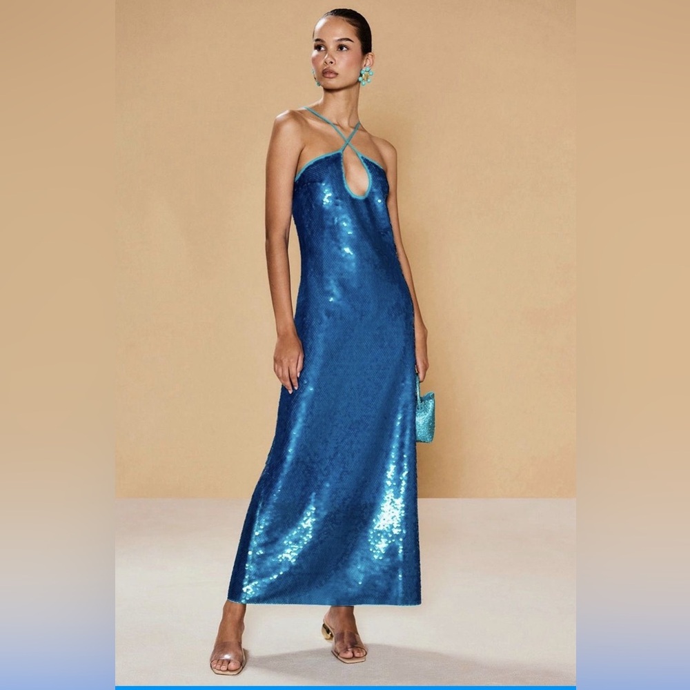 Cult Gaia Lily Sequin Sheath Maxi Dress in Nile SZ L